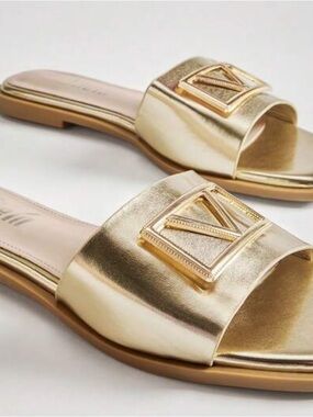 Gold Leather Slide Sandals - Metallic Slip-On Women’s Slides